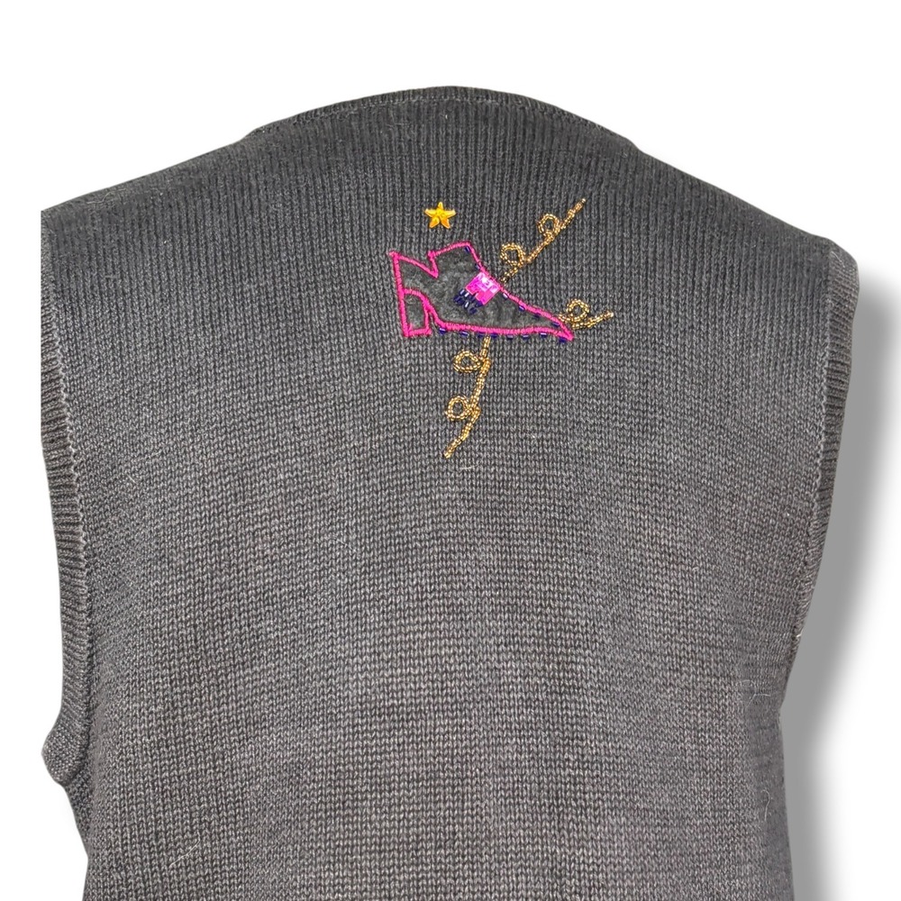 Vintage Bobbie Brooks Halloween Sweater Vest Applique Beaded Witch Cat Ghost L - Picture 6 of 9